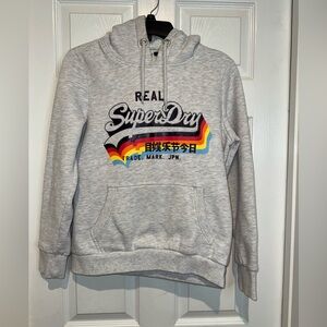 Superdry Gray Hoodie with Multicolor Accents. Size 10